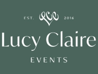 Lucy Claire Events logo on a Dark green background in white text