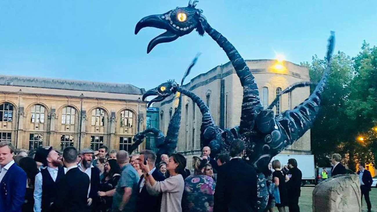 Some of the Norwegian group next to a sculpture