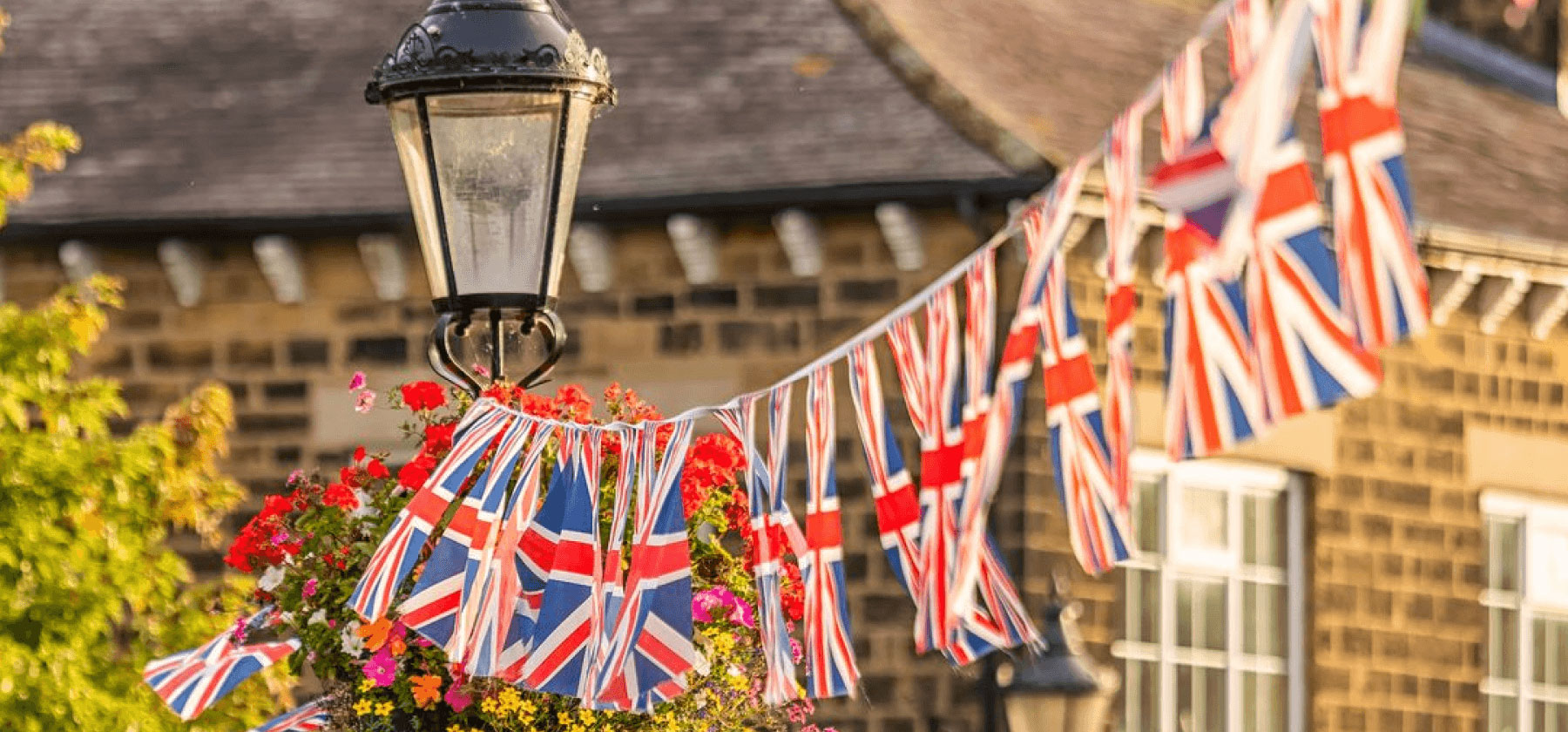 Union jack bunting between lampposts