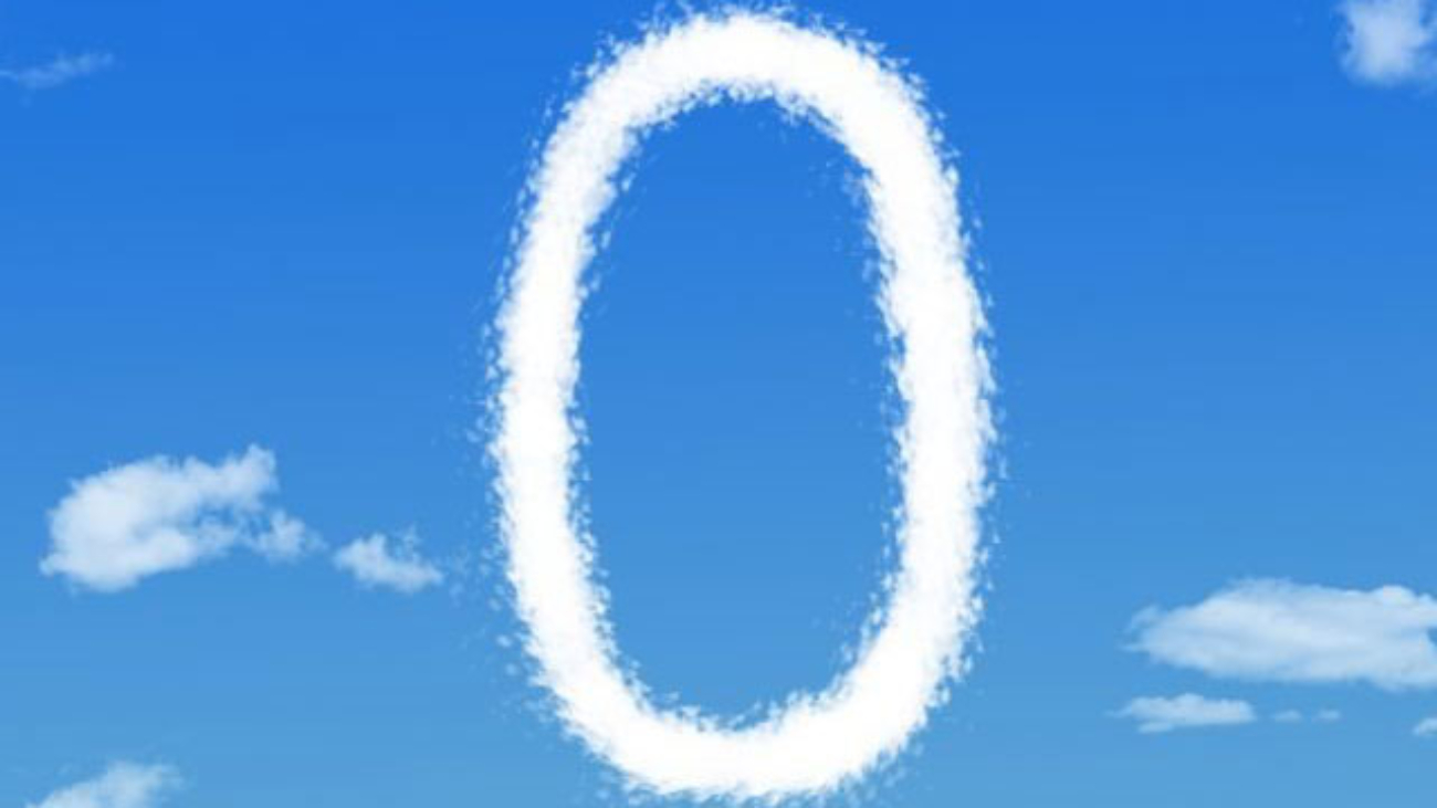 Zero written in clouds on a blue sky