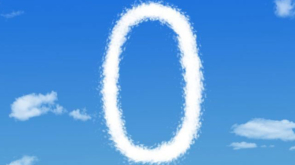 Zero written in clouds on a blue sky