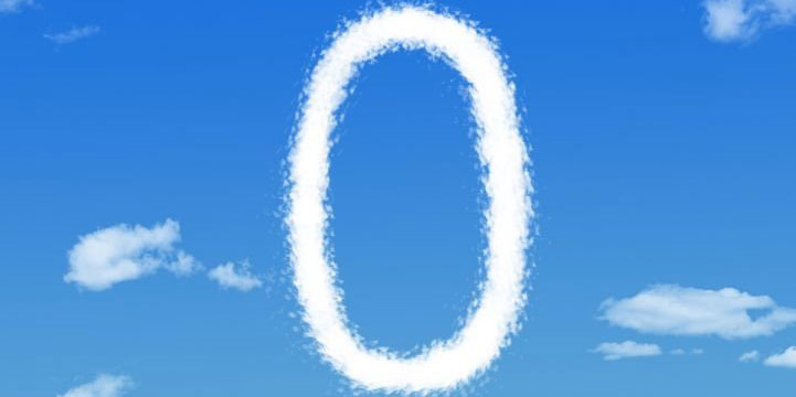 Zero written in clouds on a blue sky