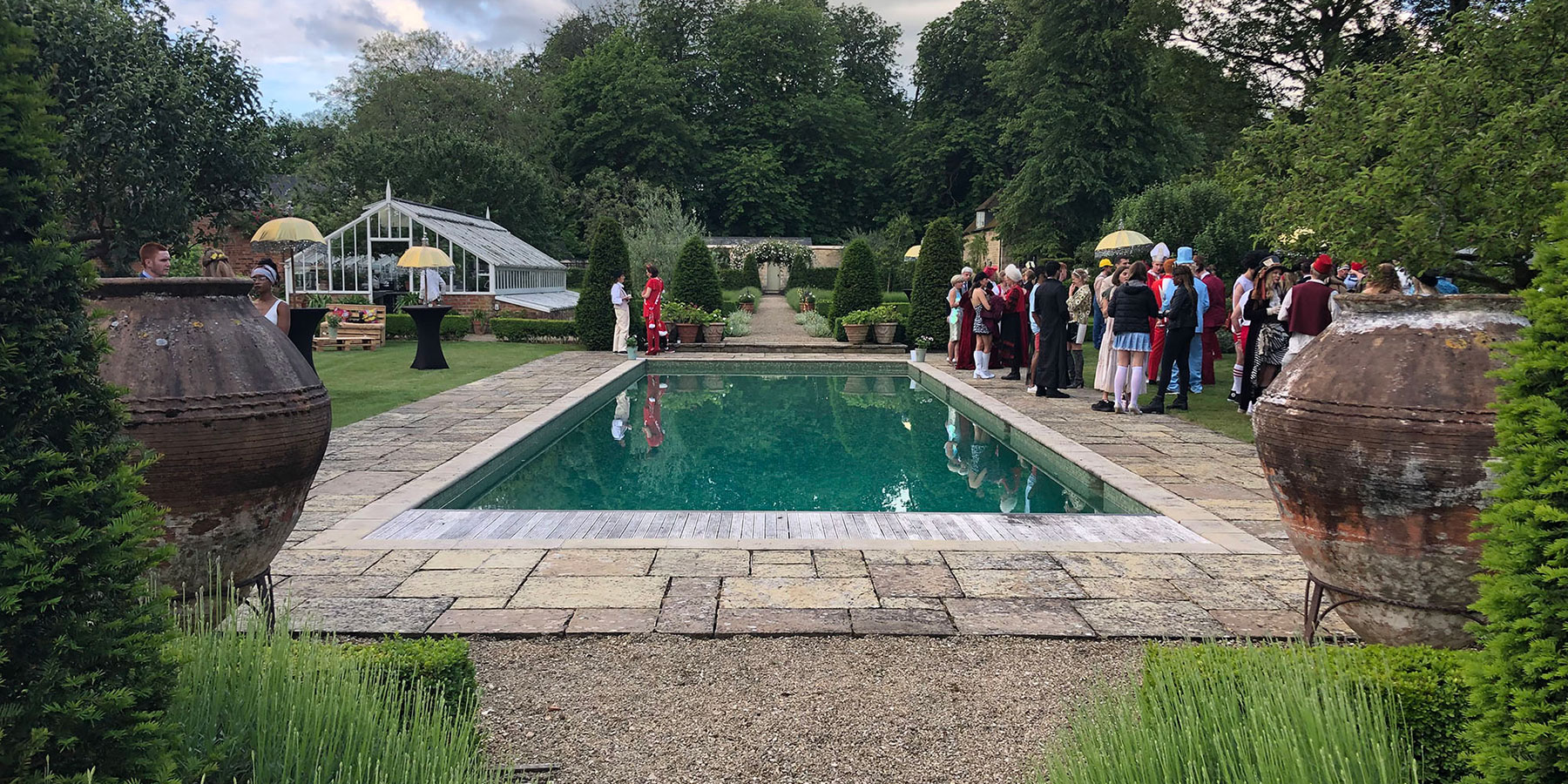 Event outside next to an outdoor pool