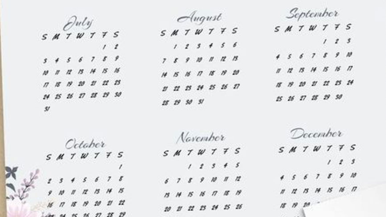 2022 calendar dates in months