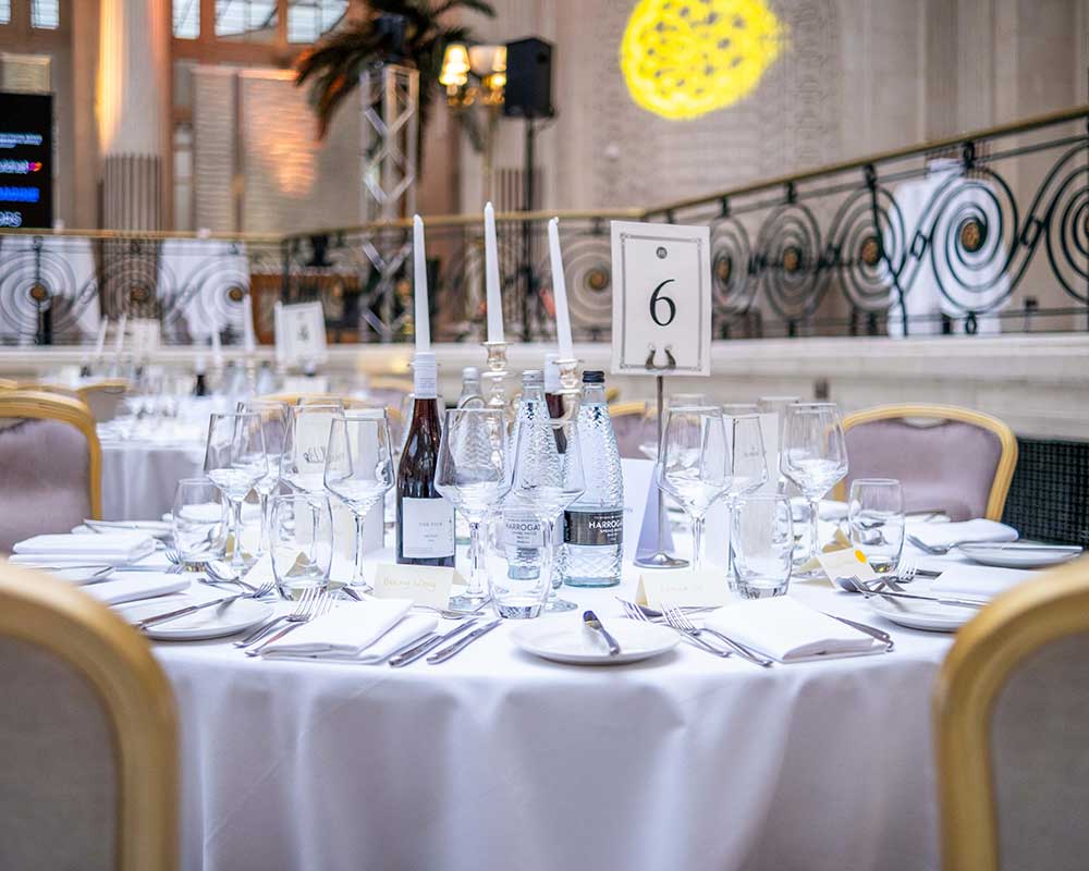 A round table set up ready for a conference